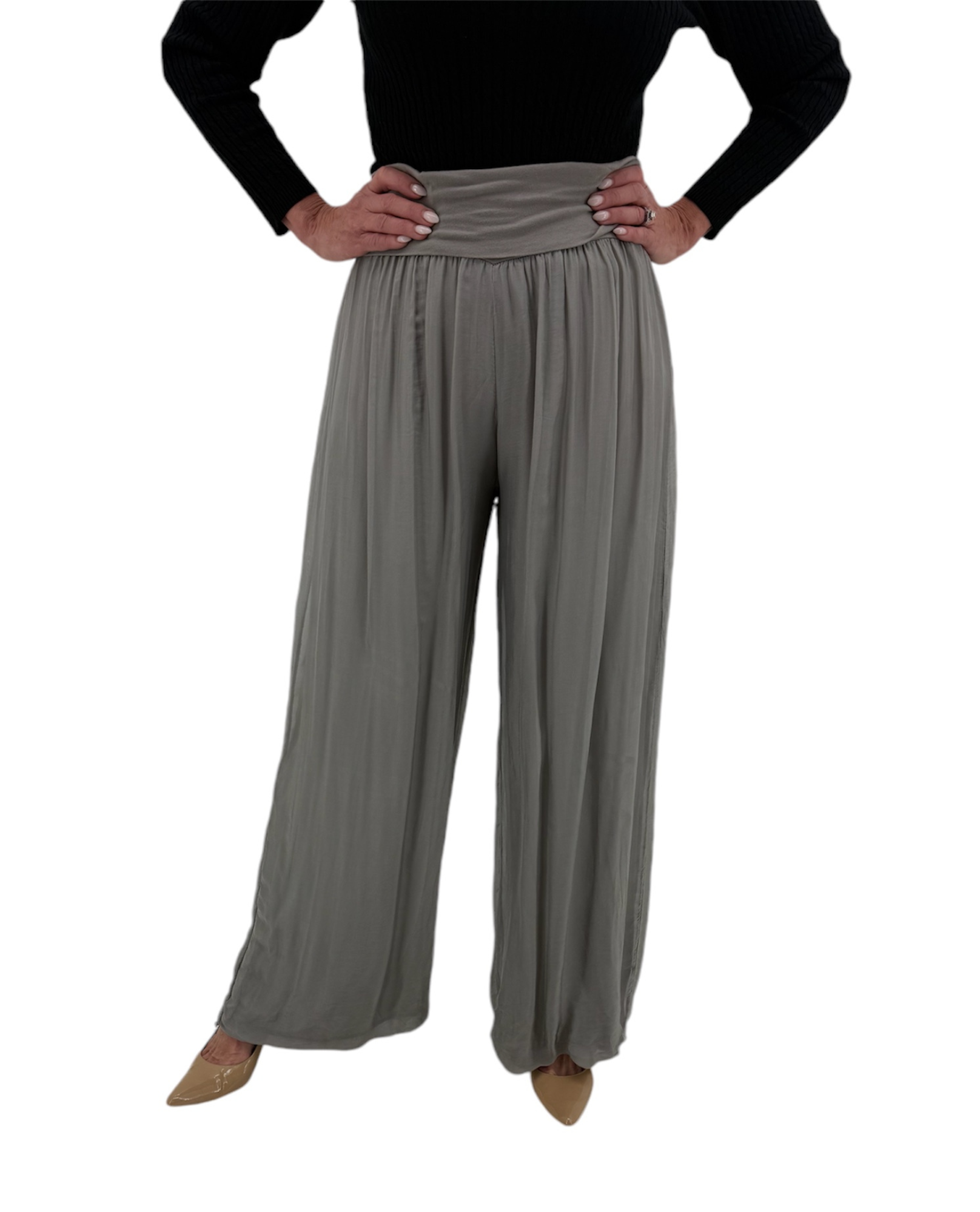 MADE IN ITALY 9992 SILK BALLOON HEM PANT | Wide Leg Silk Pants