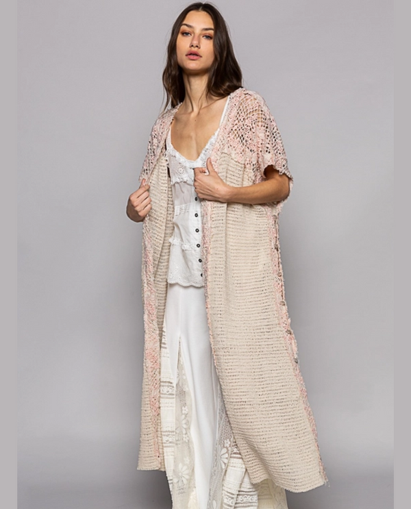 POL SMT2274 CROCHETED SLEEVELESS RELAXED FIT CARDIGAN NATURAL