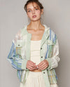 POL GWT189 MIX BUTTON HOODED JACKET LT GREEN MULTI