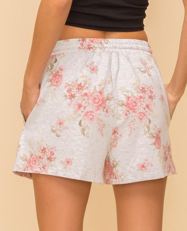 HEM & THREAD 30244 FLORAL FRENCH TERRY SHORT GREY/CORAL