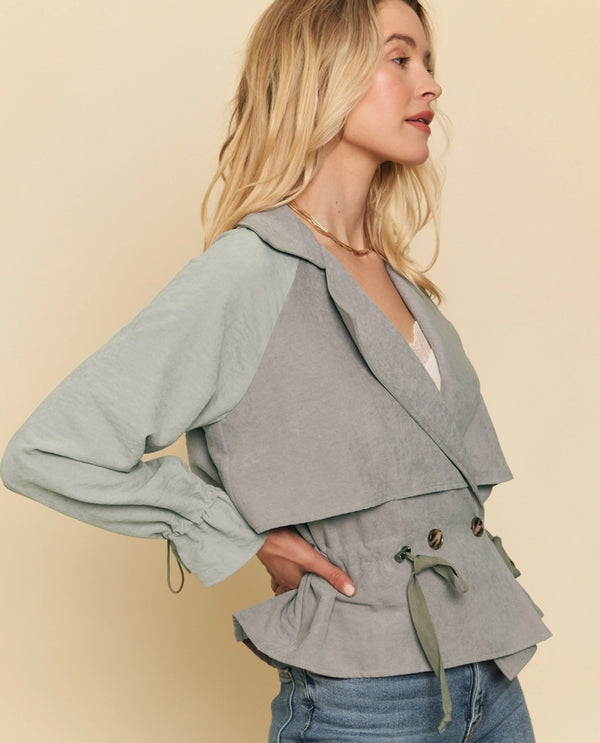 MYSTREE 55918 CROPPED TRENCH JACKET GREY