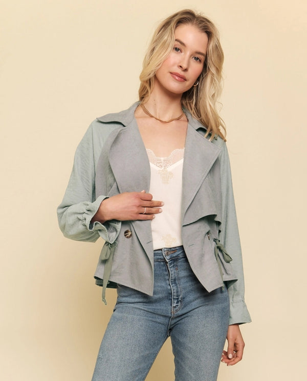 MYSTREE 55918 CROPPED TRENCH JACKET GREY