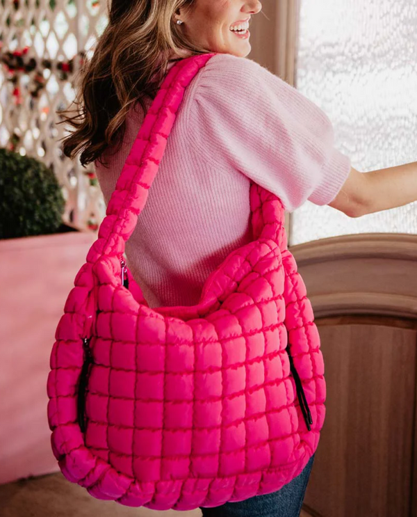 KATYDID OVERSIZED QUILTED HOBO TOTE BAG KDC-TB-25 hot pink