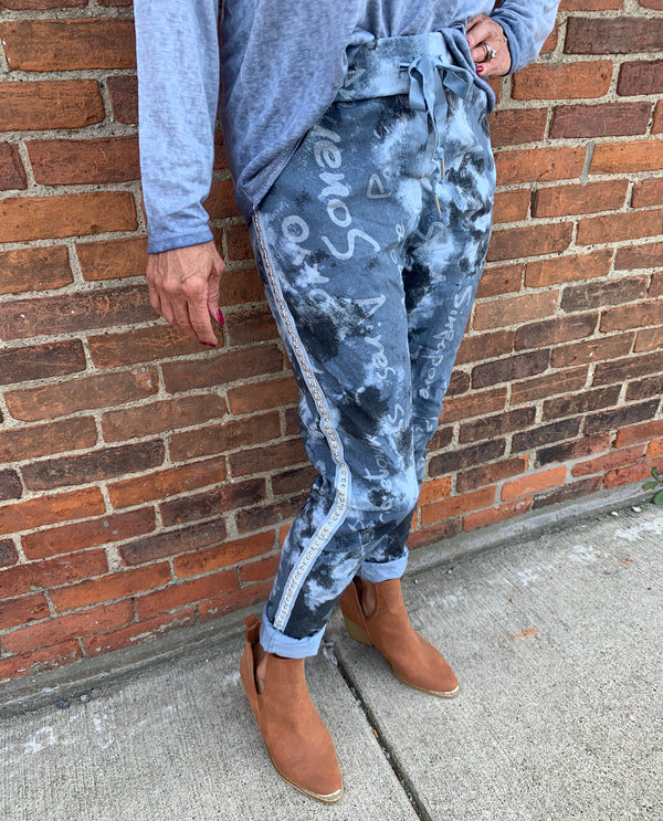 MADE IN ITALY 6770 PRINT PANT BLUE GLITTER