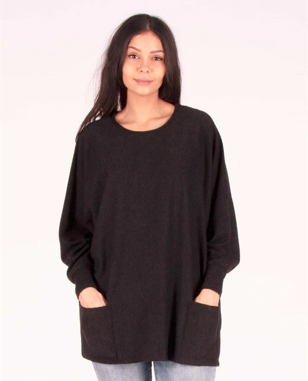 ISCA 8489-1458 DOLMAN SLEEVE TUNIC WITH POCKETS CHARCOAL