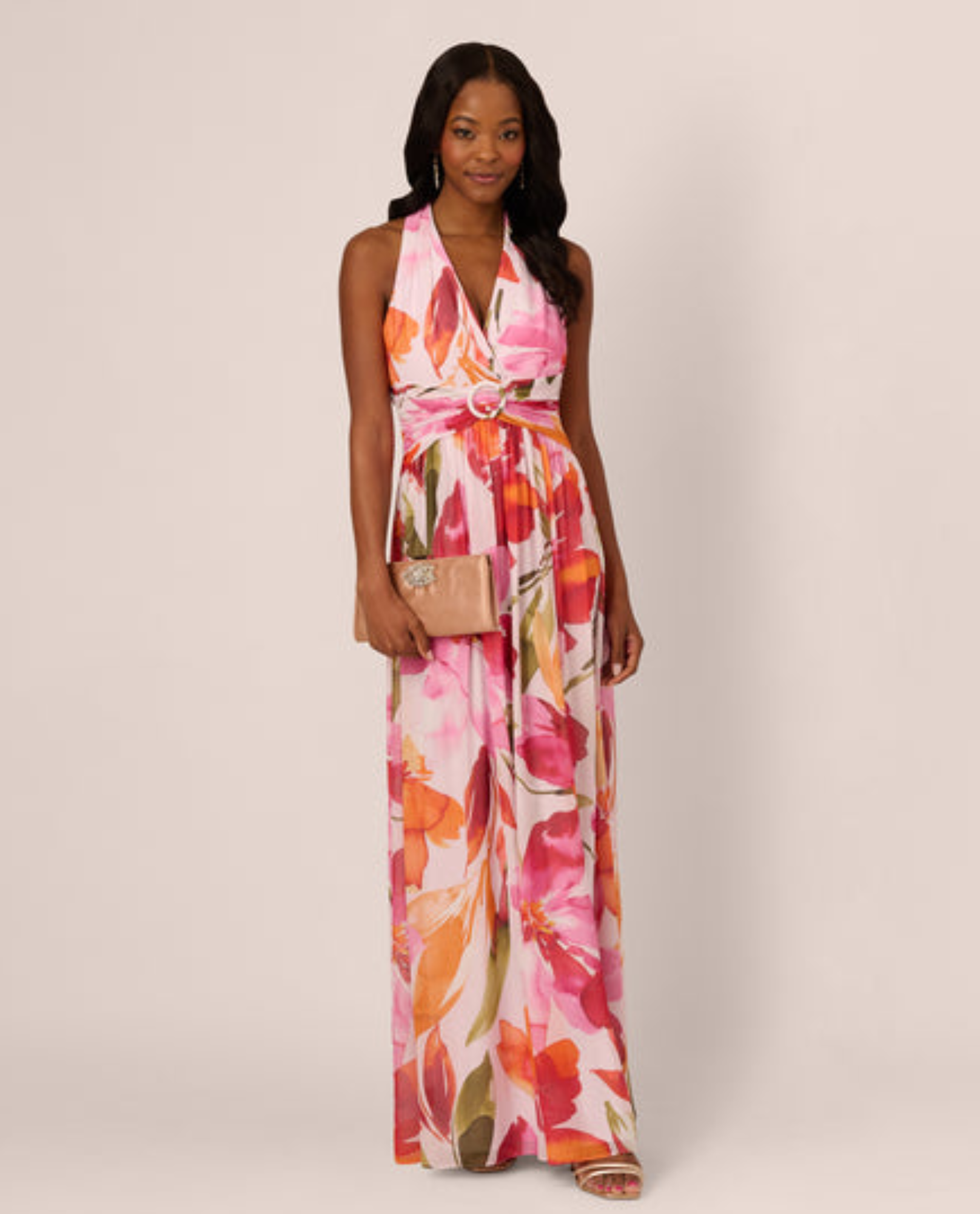 adrianna papell floral long dress Adrianna Papell Plus Floral Chiffon Ring Maxi Dress