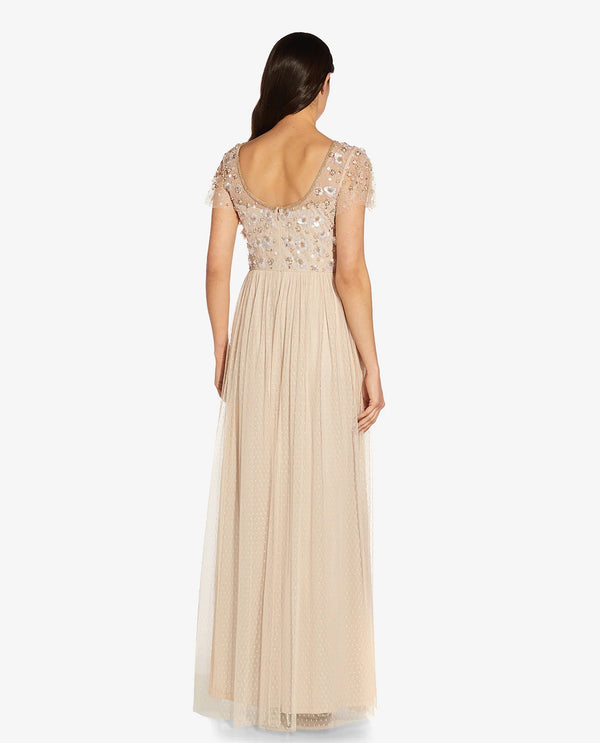 ADRIANNA PAPEL AP1E209769 3D BEADED POINT GOWN BISCOTTI