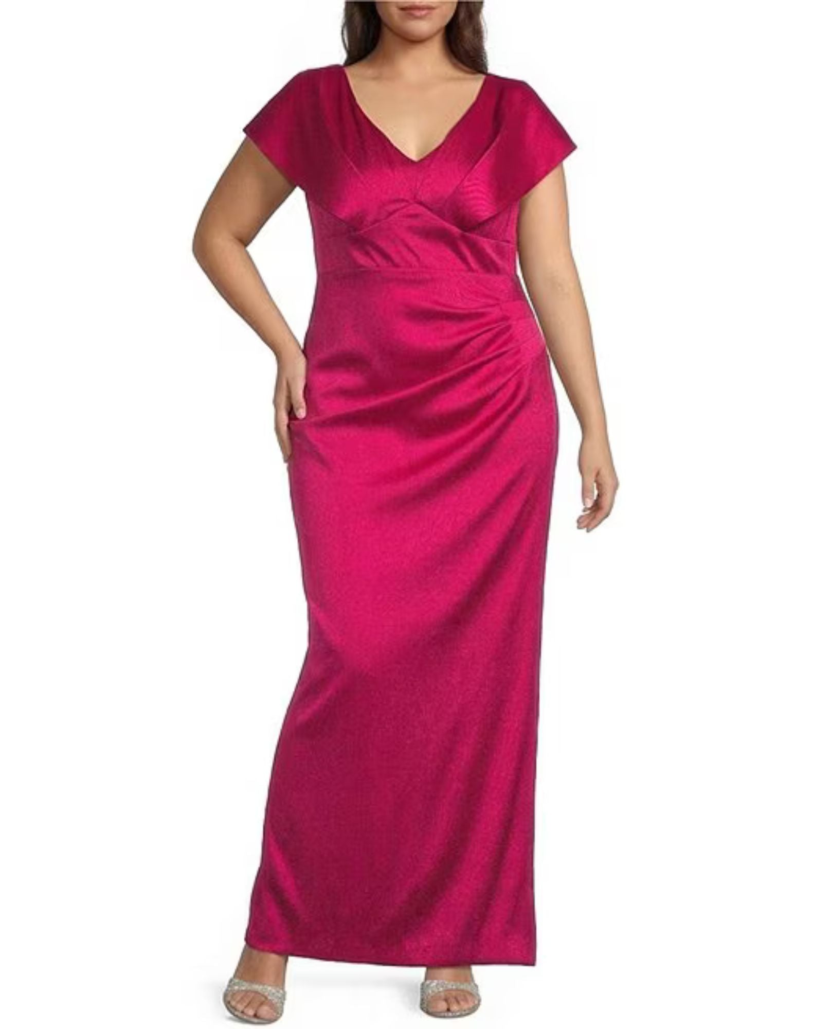 betsy adam red dress BETSY & ADAM A27864RW WOMENS V NECK DRESS W/RUCHING