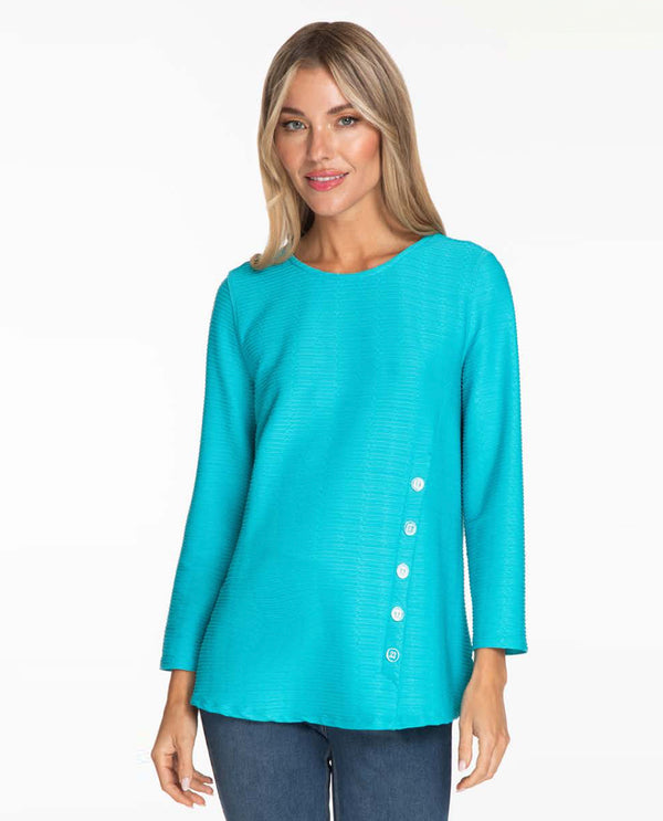 MULTIPLES M14408TW WOMEN'S DOUBLE SCOOP BUTTON DETAIL TOP SOFT TURQUOISE