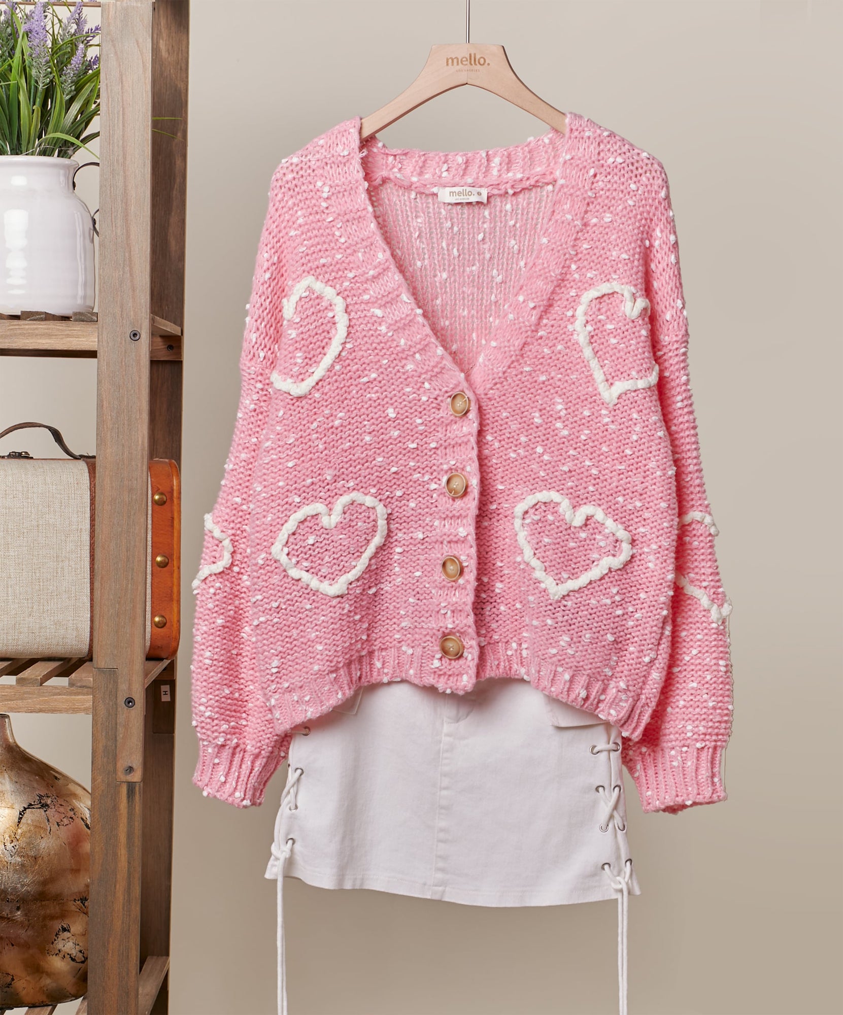 MELLO MT40337 KNIT CARDIGAN WITH HEARTS