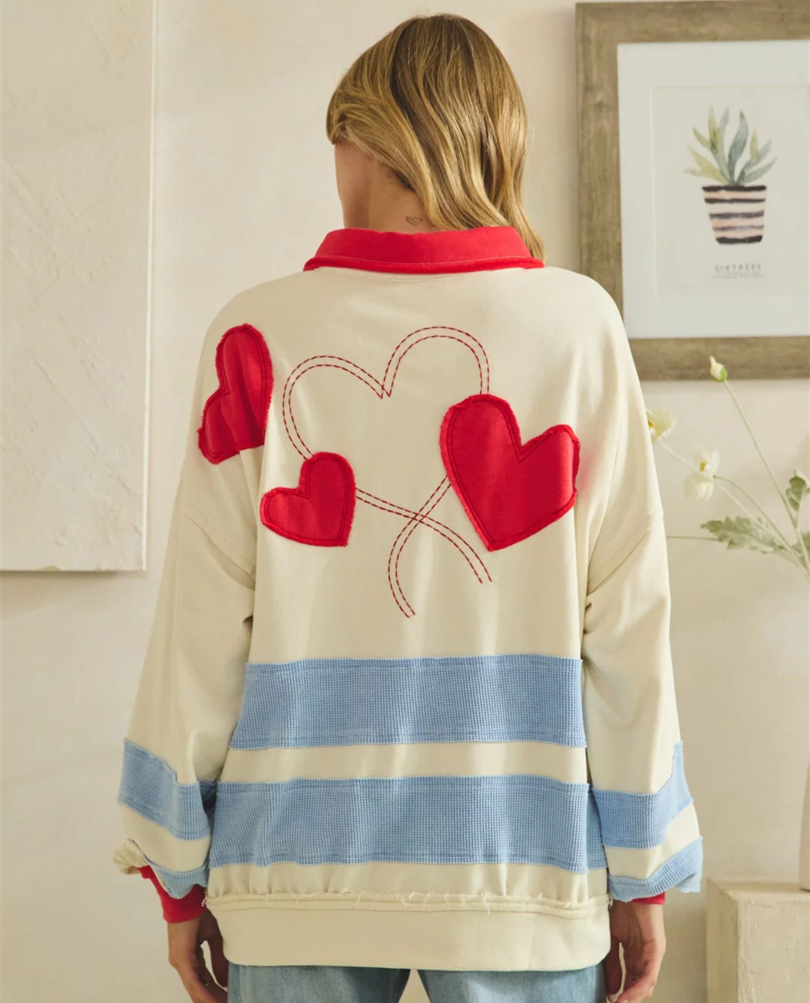 OLI & HALI JT0946 HEART STRIPE RUGBY SHIRT | Oversize Heart Shirt