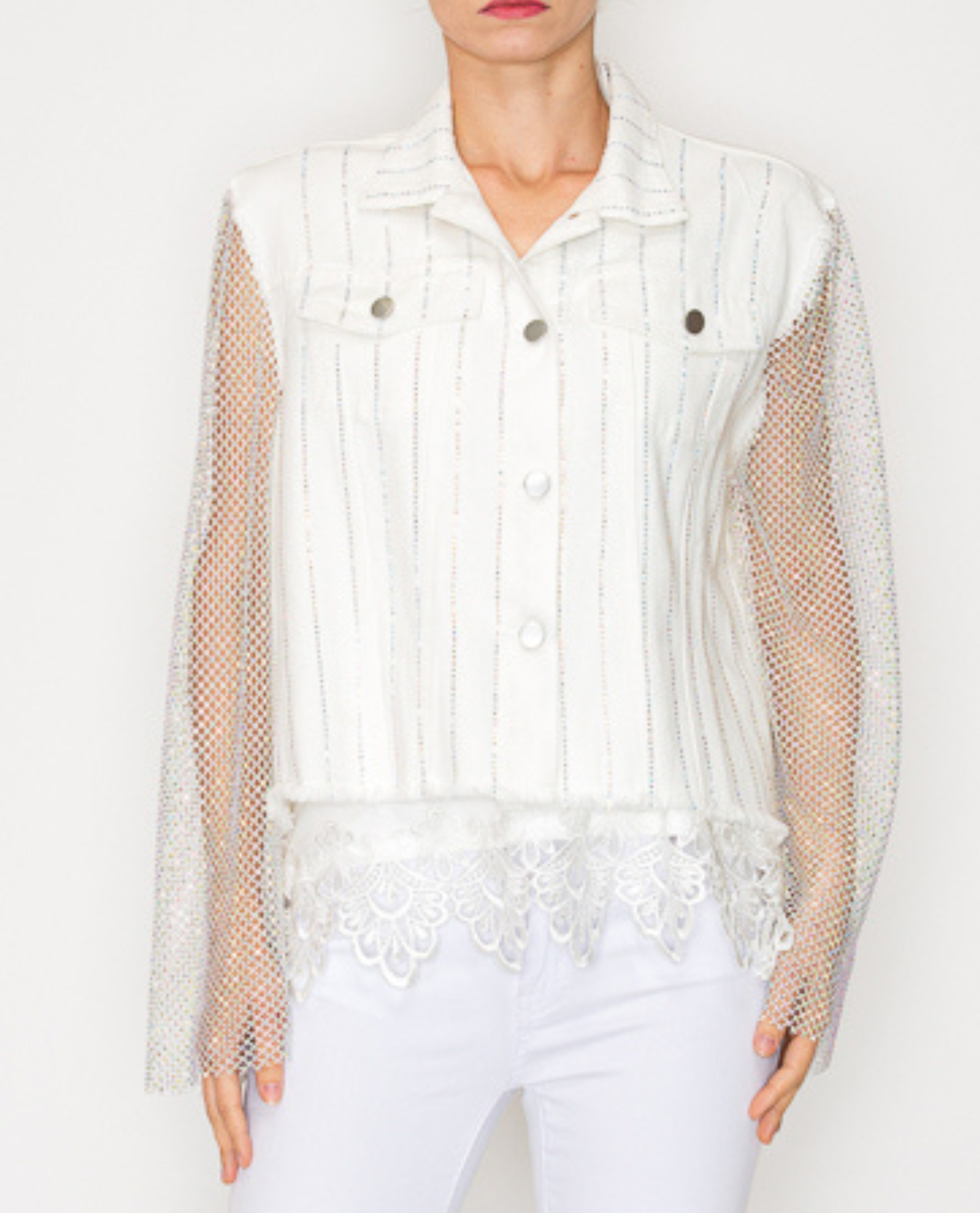 ORIGAMI OLS-4777 DENIM JACKET W MESH STONE SLEEVES