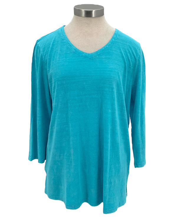 FOCUS TS101 V NECK 3/4 SLEEVE TOP MW TURQUOISE