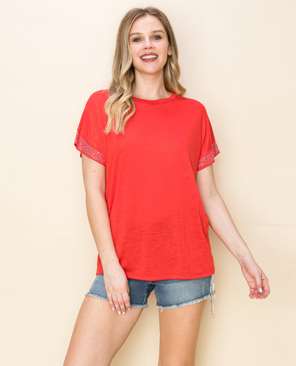VOCAL 20690S SHORT SLEEVE BAND WITH STONES TOP RED