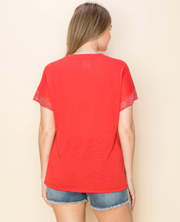 VOCAL 20690S SHORT SLEEVE BAND WITH STONES TOP RED