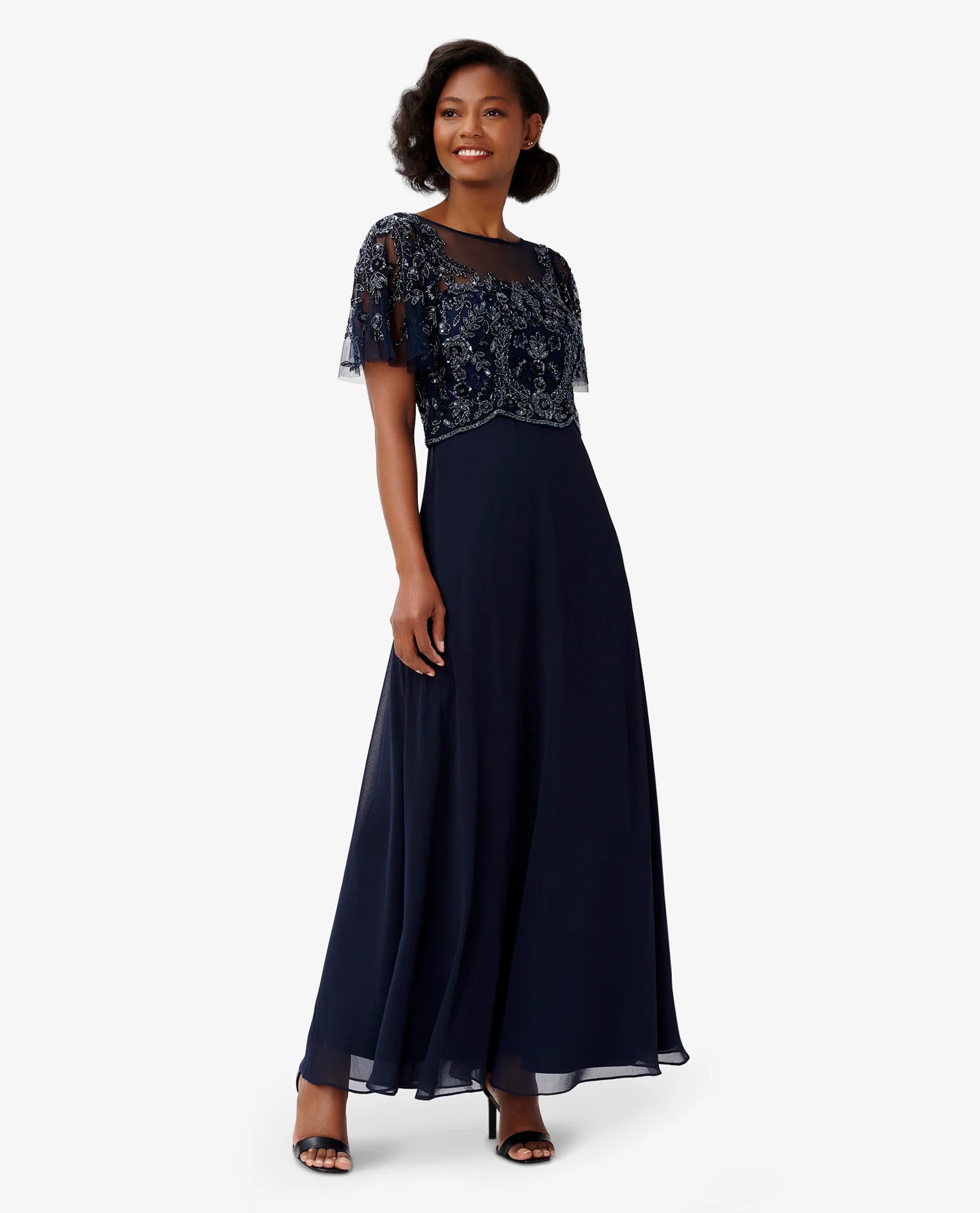 chiffon popover dress Charisma Chiffon Capelet Dress - Dark Peacock - 12