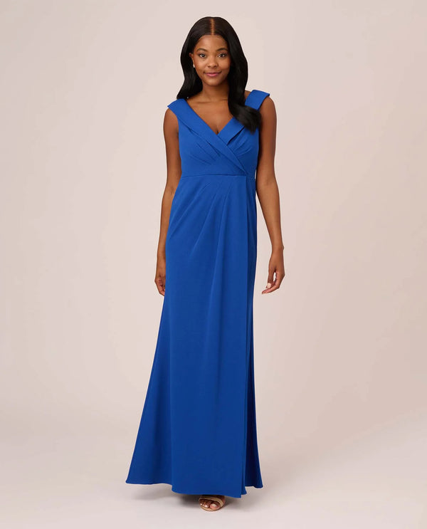 ADRIANNA PAPELL AP1E210421 CREPE DRAPED GOWN RICH ROYAL