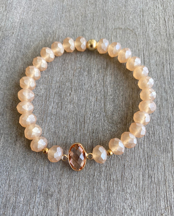 Stack MATTE Stretch Bracelet WITH Center Stone CHAMPAGNE