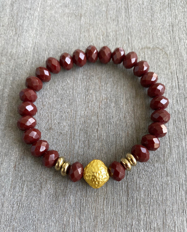 Stack Stretch Bracelet WITH HAMMERED BEAD BROWN