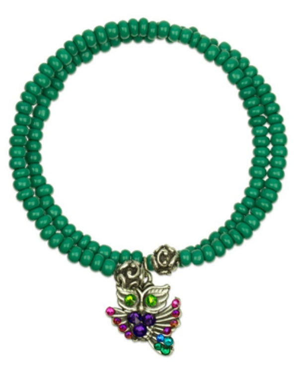 Anne Koplik WRAPSODYKN Owl Knowledge Bracelet green beaded bracelet with owl charm