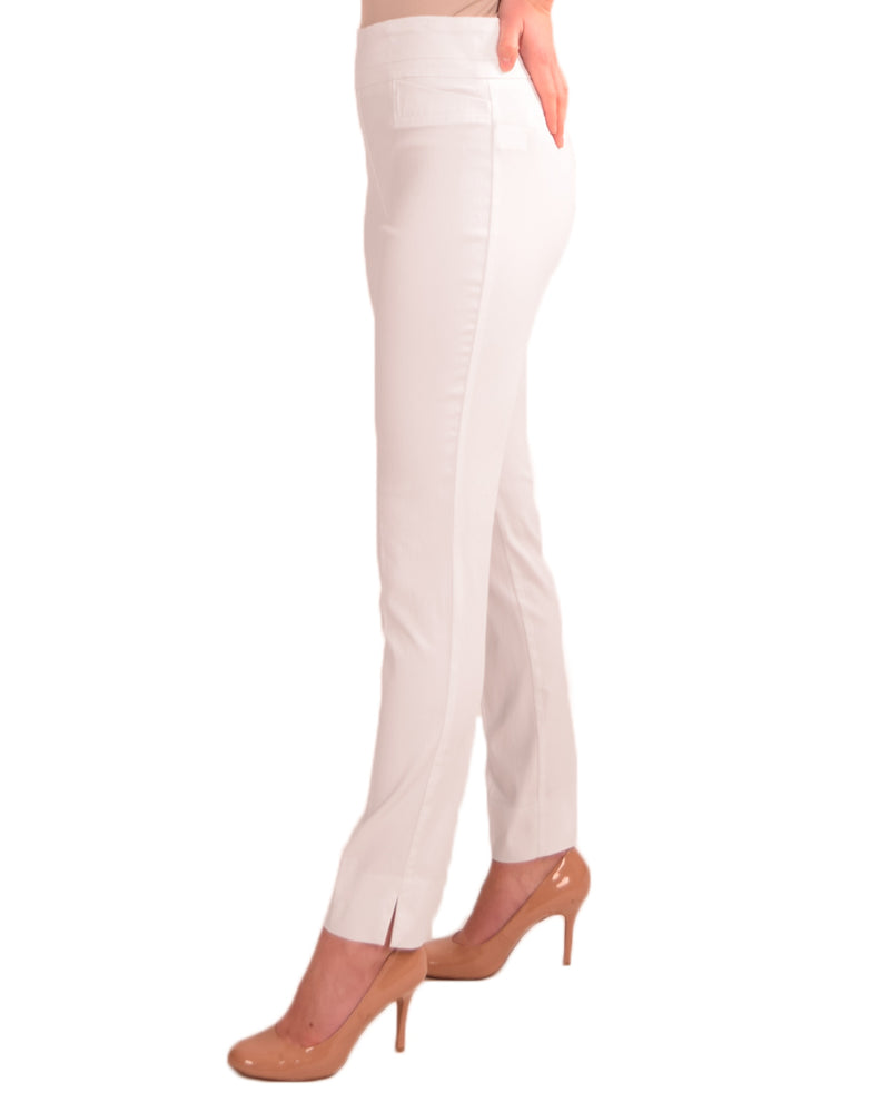 White Renuar R1721 Paris Cigarette Skinny Pull on Pants with slimming waistband for smoothing 