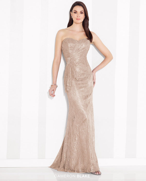 Cameron Blake 216683 Lace Strapless Sheath dress taupe strapless mother of the bride dress