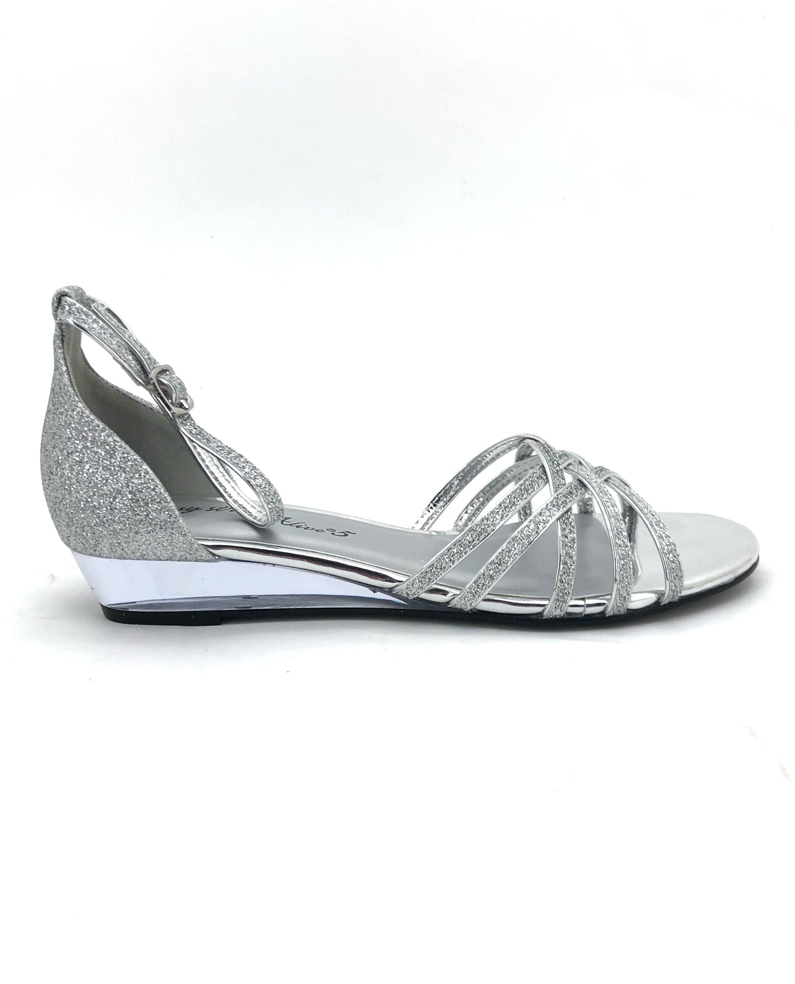 silver dress shoes with wedge heels Women's Silver Glitter Wedge Sandals - Elegant Ankle Strap Garden Party Dress Shoes 2026