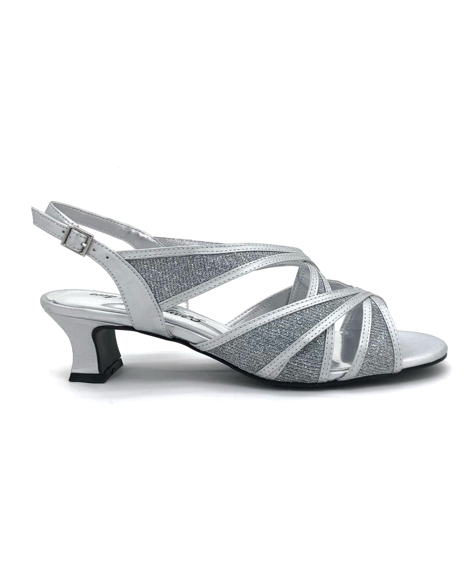 low heel silver dress shoes De Blossom Women's Silver Sparkle Rhinestone Low Heel Dress Shoes Size 7.5