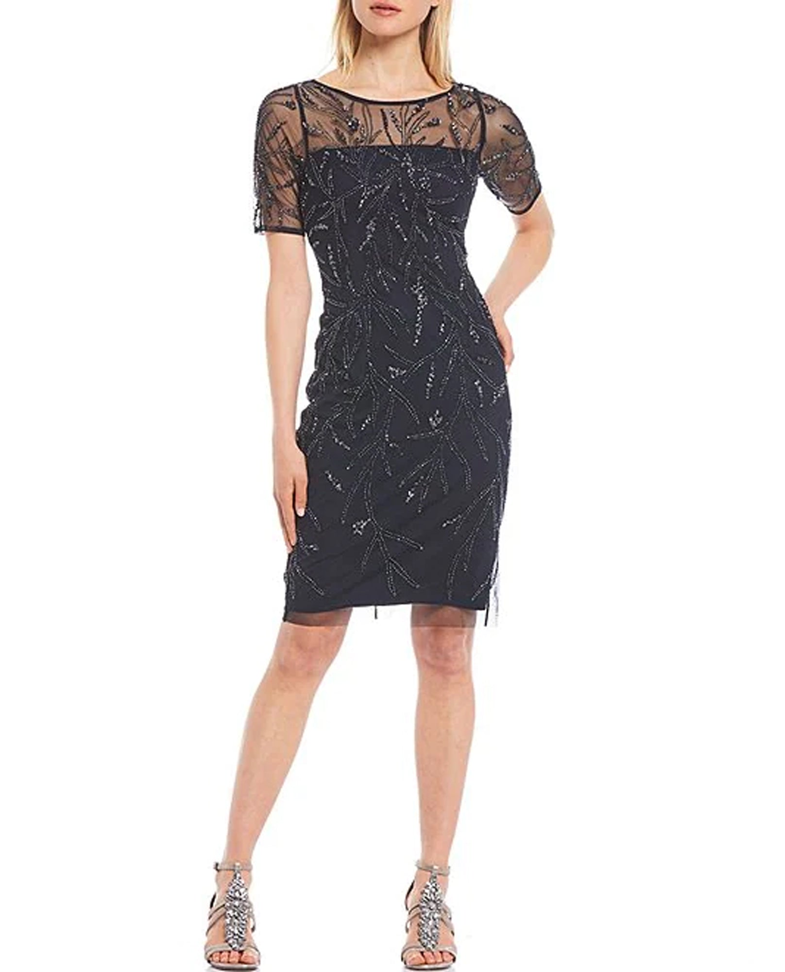 ADRIANNA PAPELL AP1E208090 ILLUSION NECK BEADED COCKTAIL