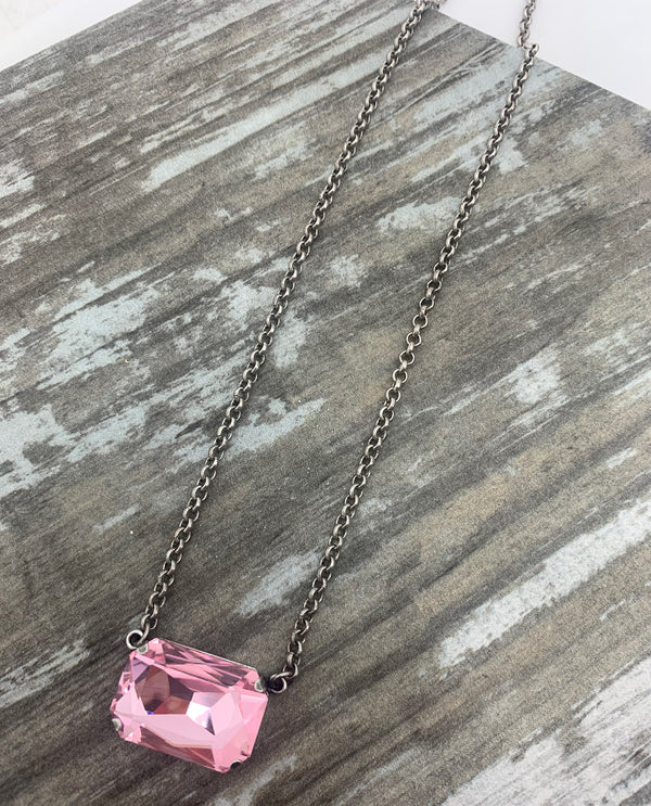Rachel Marie Designs Regina Large Rectangle Stone Necklace Light Rose