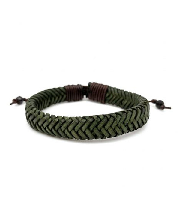 Anju B8049 Braided Leather Pull Tie Bracelet Dark Green