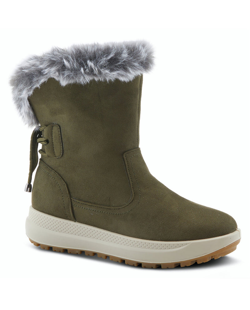 Spring Step Shoes SNOWBIRD Winter Mid Calf Faux Fur Trim Olive