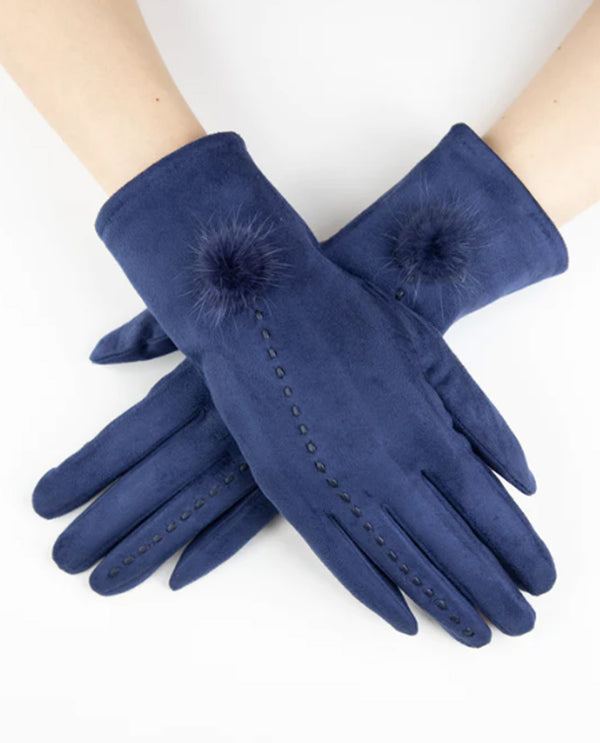 Faux Suede & Fur Glove GL12324 Blue
