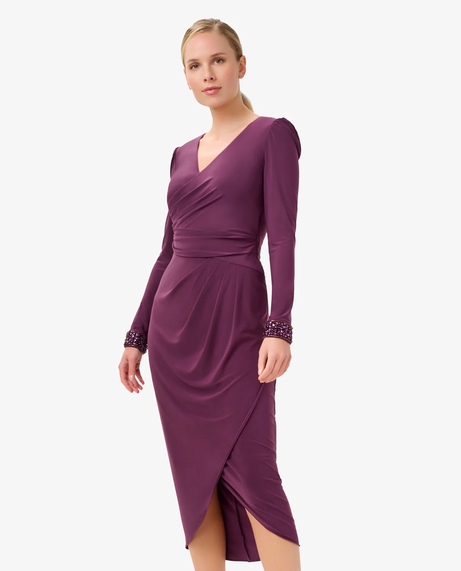 ADRIANNA PAPELL AP1E210005 BEADED CUFF MIDI LENGTH DRESS ADRIANNA PAPELL AP1E210005 BEADED CUFF MIDI LENGTH DRESS