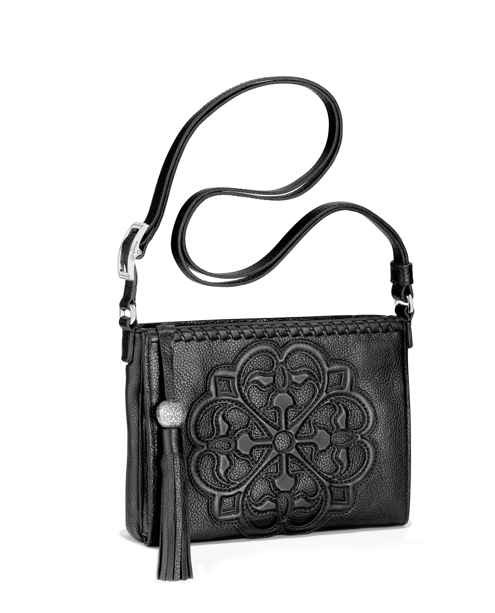 Brighton embossed slim black cheapest leather crossbody bag