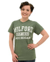 Olive Milford MI Tee women's basic t-shirt that says Milford MI Est. 1832