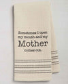 Mona B MH-130 Mother Dishtowel tan cotton dish towel with a funny saying