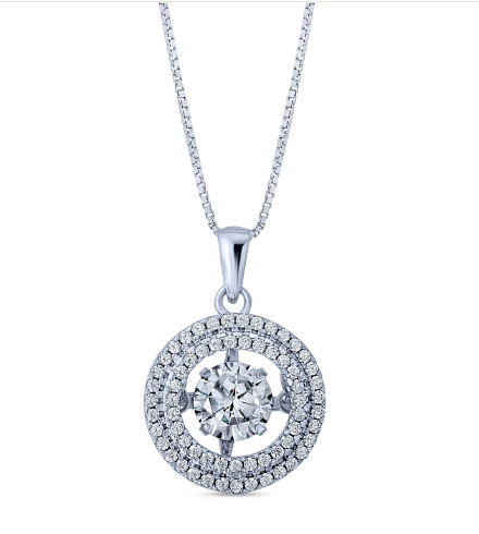 01087 STERLING SILVER DANCING STONE CIRCLE NECKLACE SILVER