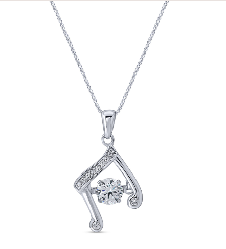 01312 STERLING SILVER CZ DANCING STONE MUSIC NOTES NECKLACE