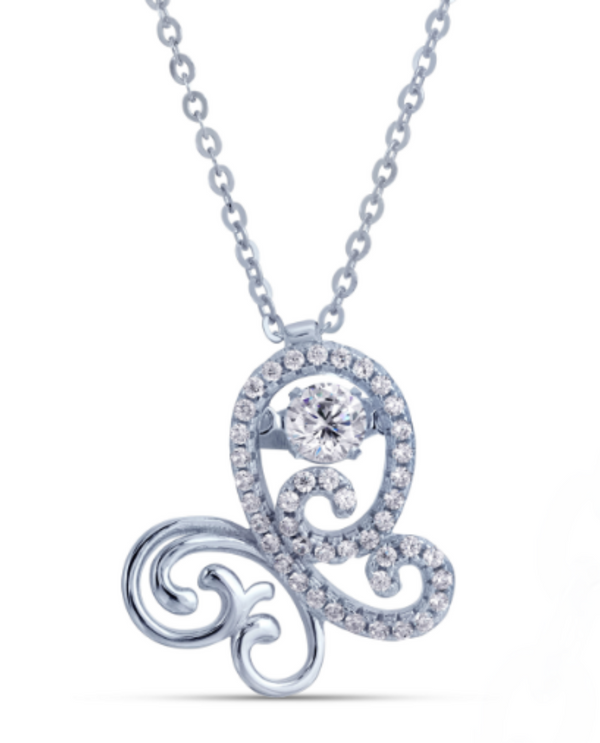 01908 STERLING CZ DANCING STONE BUTTERFLY PENDANT NECKLACE