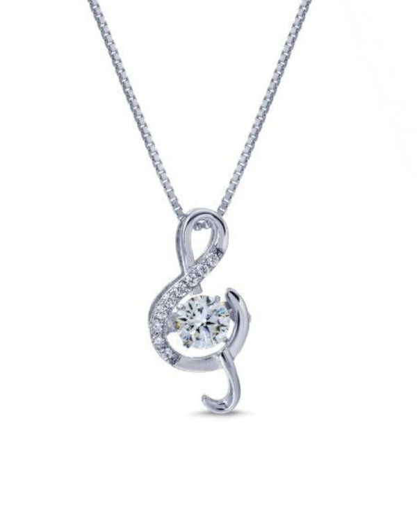 02305 STERLING SILVER CZ DANCING STONE TREBLE CLEF NECKLACE