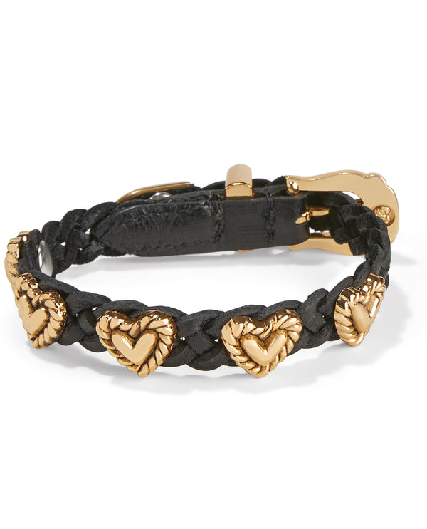 BRIGHTON 07476C 3/8 ROPED HEART BRAIDED BANDIT BRACELET BLACK/GOLD