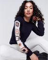 CHARLIE B C2623/806B CROCHET SLEEVE SWEATER navy