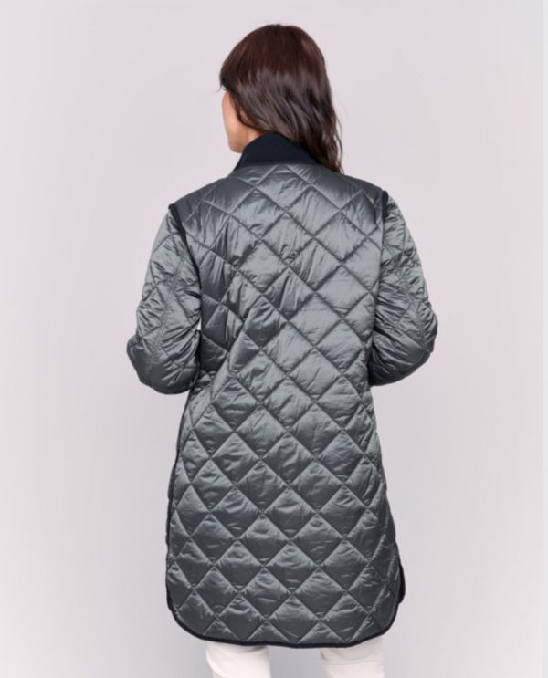 CHARLIE B C6313-135B REVERSIBLE QUILTED LONG JACKET BLACK/SPRUCE