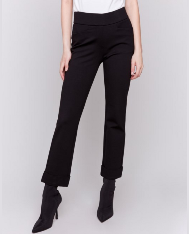 CHARLIE B C5526/633B ROLLED CUFF PANT WITH POCKETS BLACK