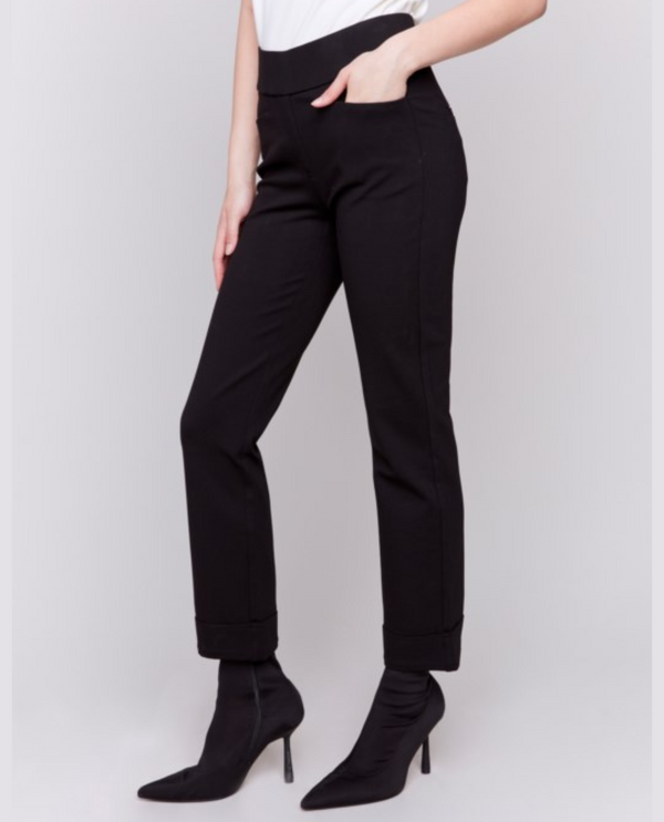 CHARLIE B C5526/633B ROLLED CUFF PANT WITH POCKETS BLACK