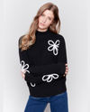 CHARLIE B C2701/985B FLORAL SOUTACHE MOCK NECK SWEATER BLACK/WHITE
