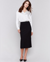 CHARLIE B C7076/049C MIDI SKIRT WITH SLIT & POCKETS BLACK