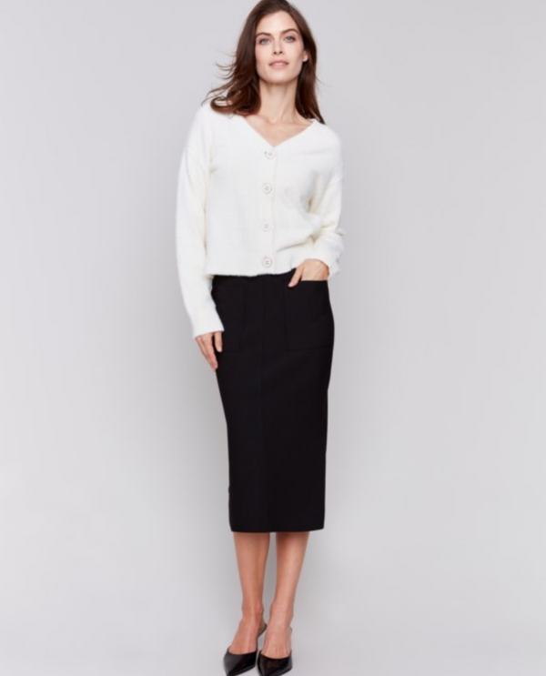 CHARLIE B C7076/049C MIDI SKIRT WITH SLIT & POCKETS BLACK