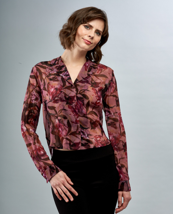 INSIGHT BCT1887 FLORAL PRINT LONG SLEEVE BLOUSE BORDEAUX DREAM